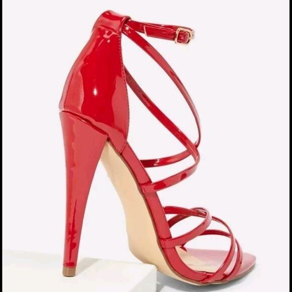 BRAND NEW JUSTBAF GLOSSY FAUX PATENT LEATHER STRAPPY STILETTO ANKLE STRAP SANDAL - Picture 14 of 16
